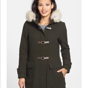 Genuine Coyote Fur Trim Wool Blend Duffle Coat